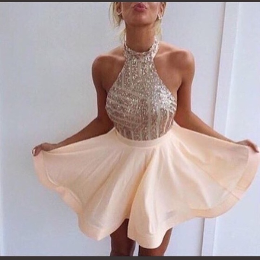 Peach and sequin short dress